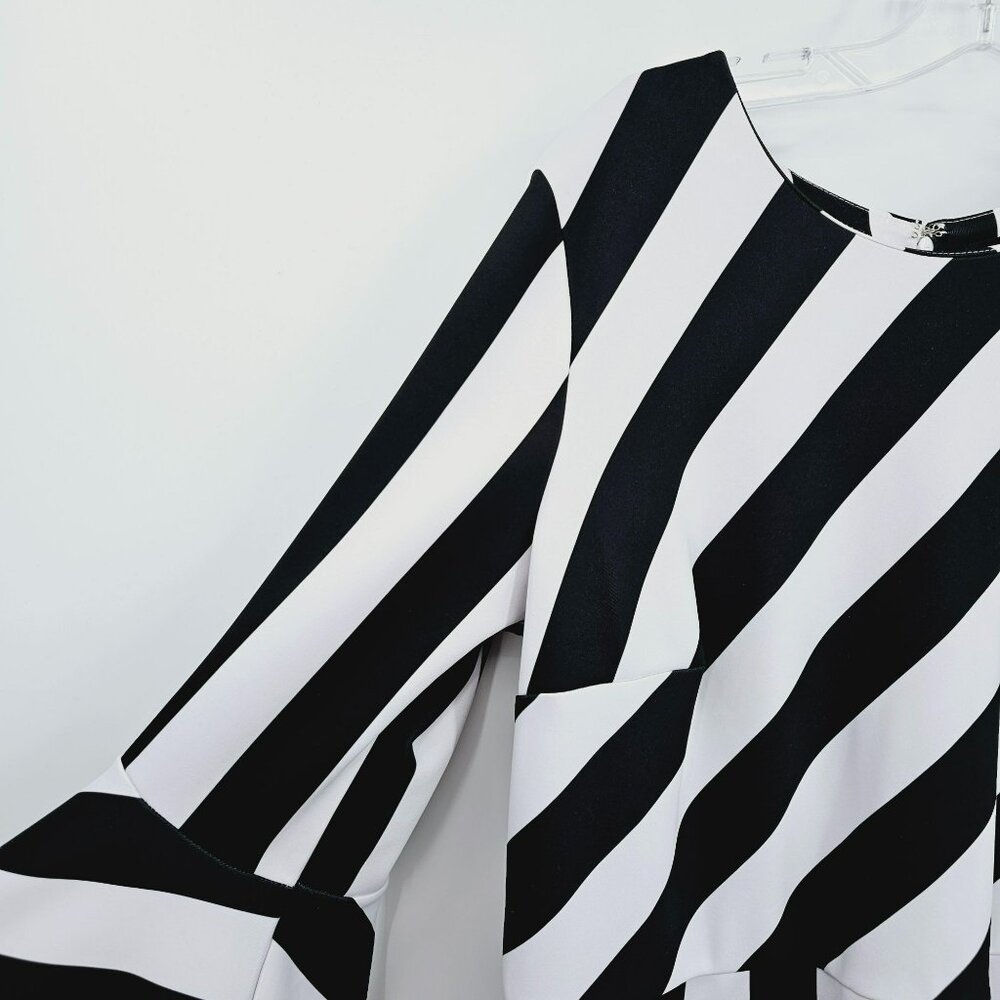 Eloquii Dress 16 Black White Stripe Flare Sleeve Body Hugging Bodycon Scuba Plus - Picture 4 of 13